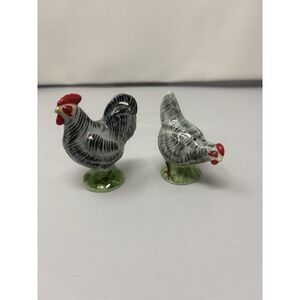 Vintage Hand Painted Rooster and Hen Salt & Pepper Japan Cottage Farmhouse MCM